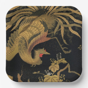 Vintage Japanese Phoenix Gold Black Bird Paper Plate