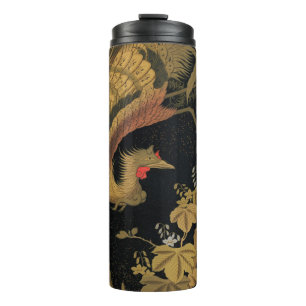 Vintage Japanese Phoenix Gold Black Bird Thermal Tumbler