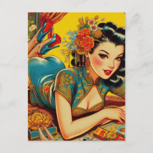 Vintage Japanese Pin Up Postcard