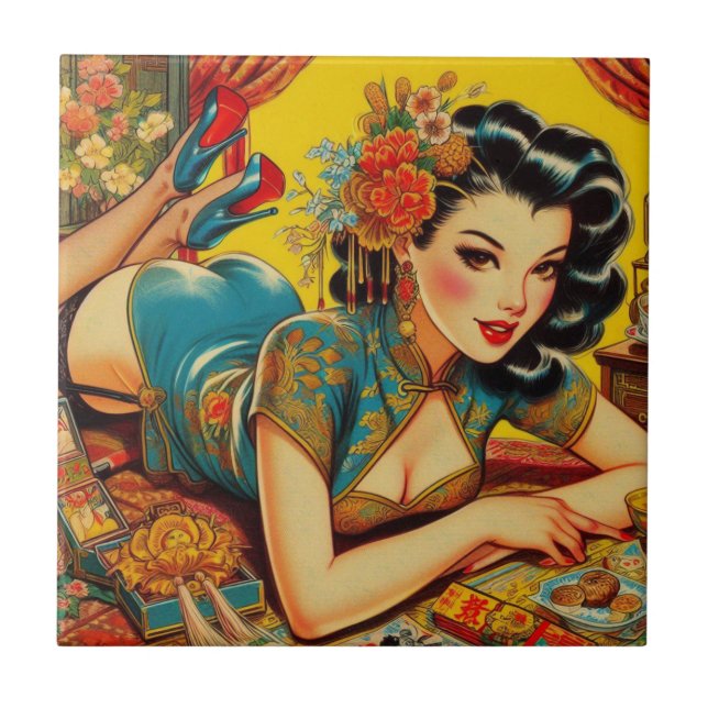 Vintage Japanese Pin Up Tile (Front)