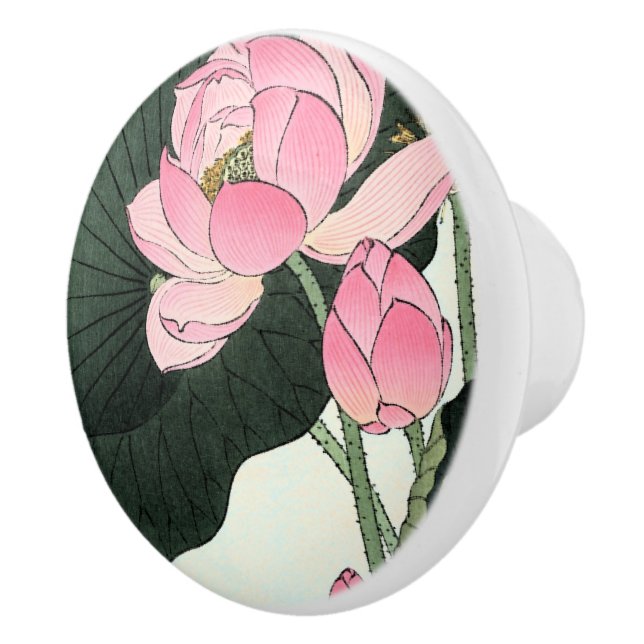 Vintage Japanese Pink Lotus Flower Ceramic Knob (Right)