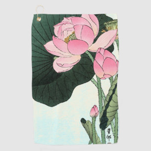 Vintage Japanese Pink Lotus Flower Golf Towel