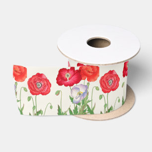Vintage Japanese Poppy Botanical Art 1917 Satin Ribbon