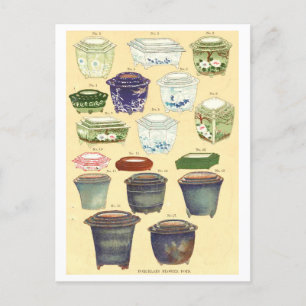 Vintage Japanese Porcelain Flower Pots Postcard