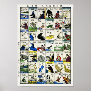Vintage Japanese Print: Japanese and English Words Poster