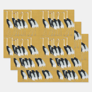 Vintage Japanese Red Crowned Crane Gold Art Wrapping Paper Sheet