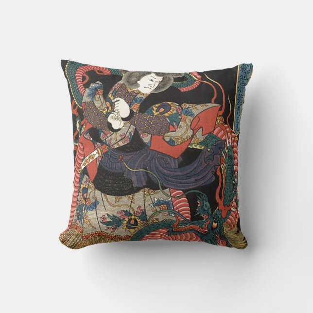 Vintage Japanese Red Dragon Cushion (Front)