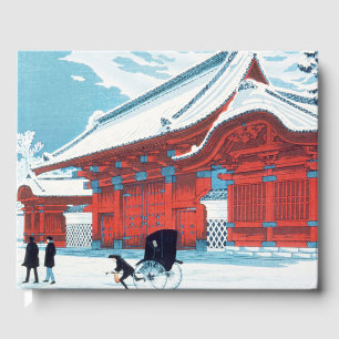 Vintage Japanese Red Gate in Winter Snow Art Guest Book