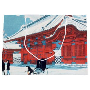 Vintage Japanese Red Gate in Winter Snow Art Large Gift Bag