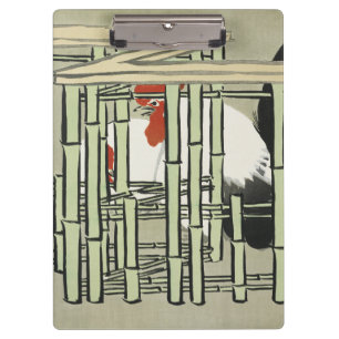 Vintage Japanese Rooster Behind Bamboo Fence Art Clipboard