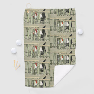Vintage Japanese Rooster Behind Bamboo Fence Art Golf Towel