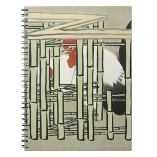 Vintage Japanese Rooster Behind Bamboo Fence Art Notebook