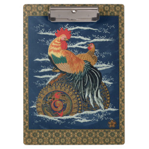 Vintage Japanese Rooster Hen Dragon Art Clipboard