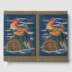 Vintage Japanese Rooster Hen Dragon Art Guest Book
