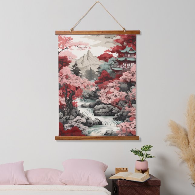 Vintage Japanese Sakura Wood Topped Wall Tapestry (Bedroom)