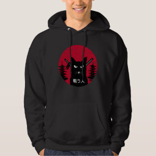 Vintage Japanese Samurai black Cat Ninja Art Hoodie