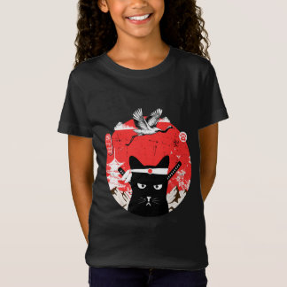Vintage Japanese Samurai black Cat T-Shirt