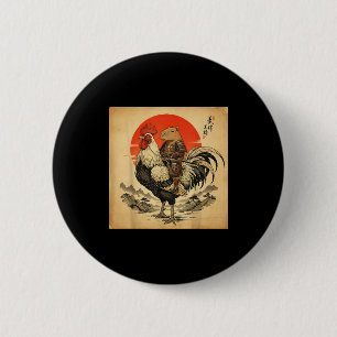 Vintage Japanese Samurai Capybara Rooster Chicken  6 Cm Round Badge