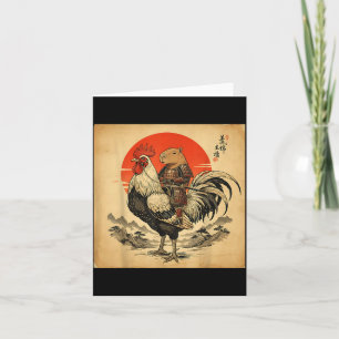 Vintage Japanese Samurai Capybara Rooster Chicken Card