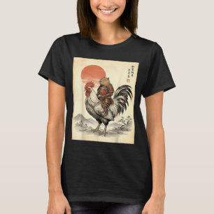 Vintage Japanese Samurai Capybara Rooster Chicken  T-Shirt