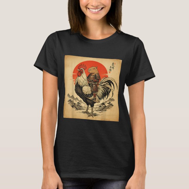 Vintage Japanese Samurai Capybara Rooster Chicken  T-Shirt (Front)