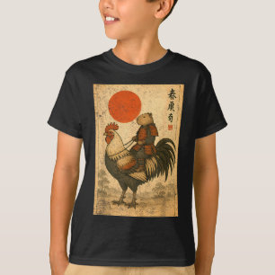 Vintage Japanese Samurai Capybara Rooster Chicken T-Shirt