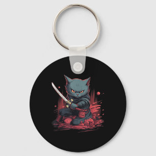 Vintage Japanese Samurai Ninja Cat Tattoo Kawaii  Key Ring