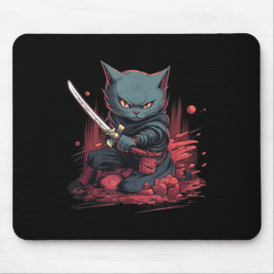 Vintage Japanese Samurai Ninja Cat Tattoo Kawaii  Mouse Mat