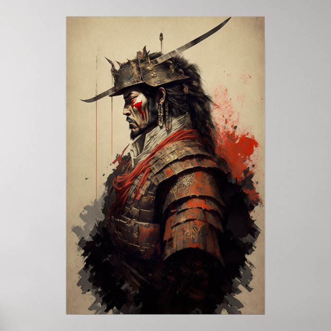 Vintage Japanese Samurai Warrior Art Print Poster (Front)