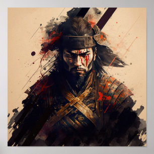 Vintage Japanese Samurai Warrior Art Print Poster