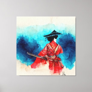 Vintage Japanese Samurai Warrior Stretched Canvas  Print