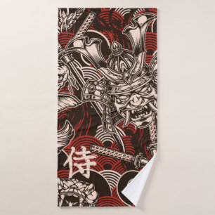 Vintage japanese seamless pattern with katana swor bath towel
