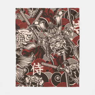 Vintage japanese seamless pattern with katana swor fleece blanket
