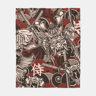 Vintage japanese seamless pattern with katana swor fleece blanket