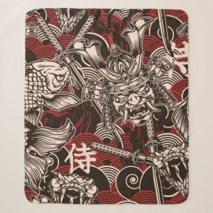 Vintage japanese seamless pattern with katana swor sherpa blanket