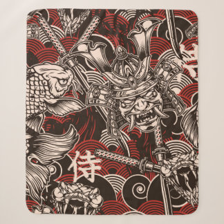 Vintage japanese seamless pattern with katana swor sherpa blanket