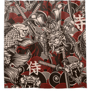 Vintage japanese seamless pattern with katana swor shower curtain