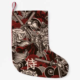 Vintage japanese seamless pattern with katana swor small christmas stocking