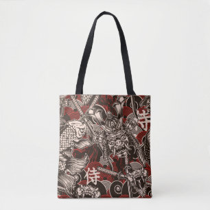 Vintage japanese seamless pattern with katana swor tote bag