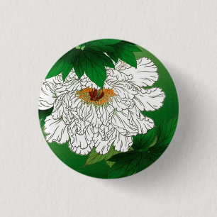 Vintage Japanese Sketch of Large White Peony 3 Cm Round Badge