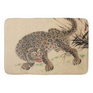 Vintage Japanese Spotted Leopard Scroll Bath Mat