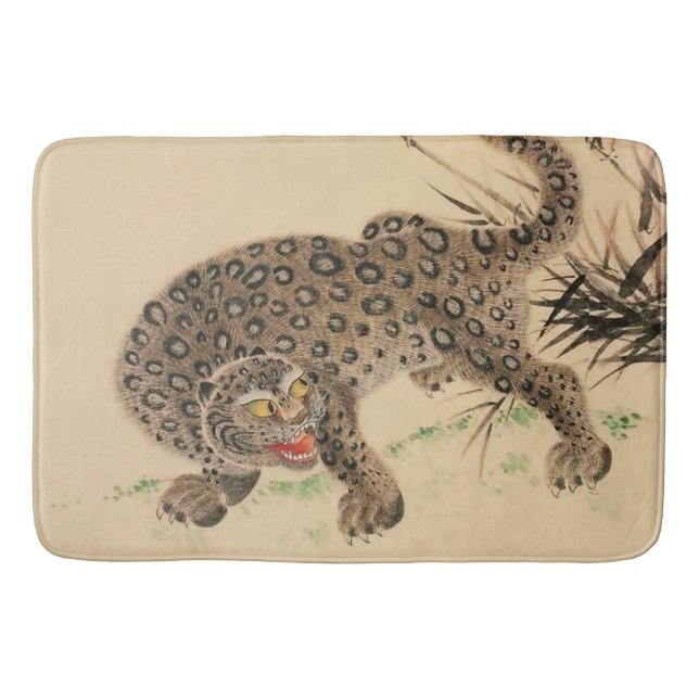 Vintage Japanese Spotted Leopard Scroll Bath Mat (Front)