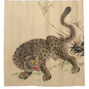Vintage Japanese Spotted Leopard Scroll Shower Curtain