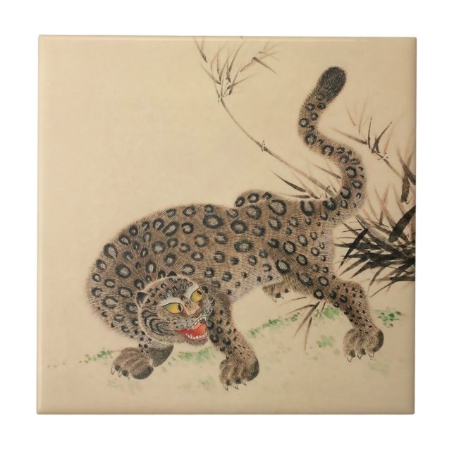 Vintage Japanese Spotted Leopard Scroll Tile (Front)