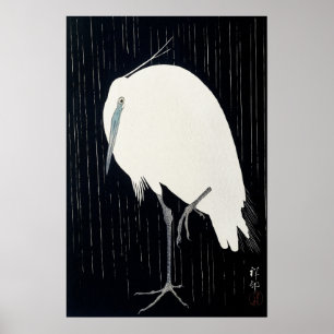Vintage Japanese Style Art Crane Bird Poster