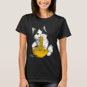 Vintage Japanese Style Cat Eating Ramen Noodle T-Shirt