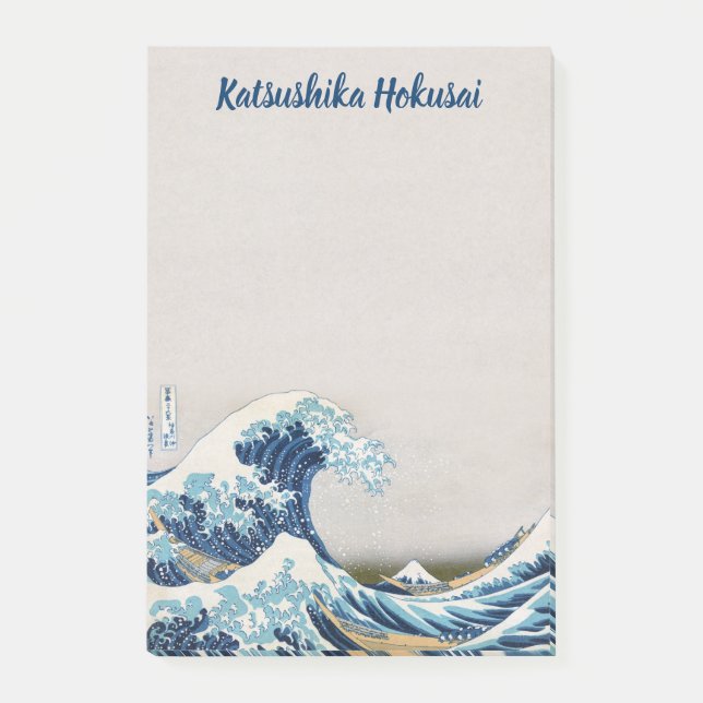 Vintage Japanese Style Personalised Great Wave Post-it Notes (Front)