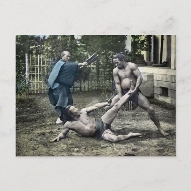 Vintage Japanese Sumo Traditional 相撲 Postcard (Front)