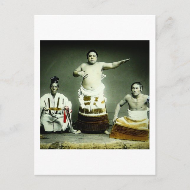 Vintage Japanese Sumo Wrestlers Old Japan Postcard (Front)
