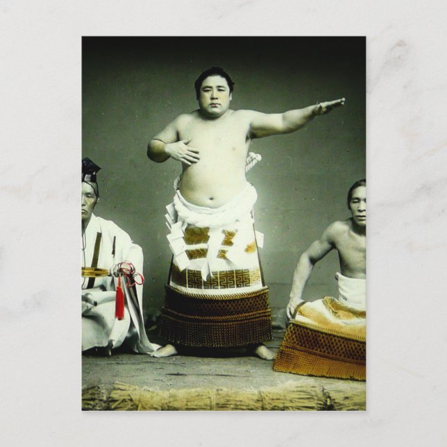Vintage Japanese Sumo Wrestlers Old Japan Postcard (Front)